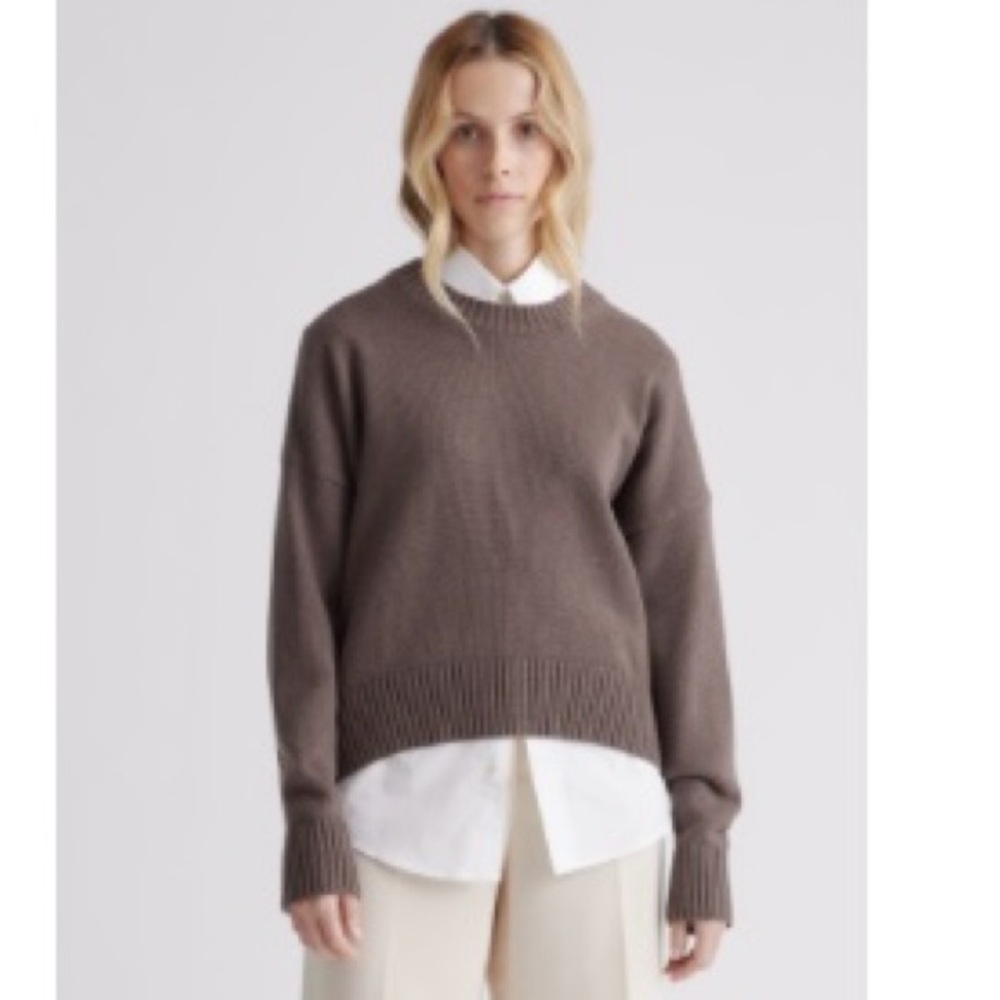 Quince Organic Cotton Crew Boyfriend Sweater Heather Brown